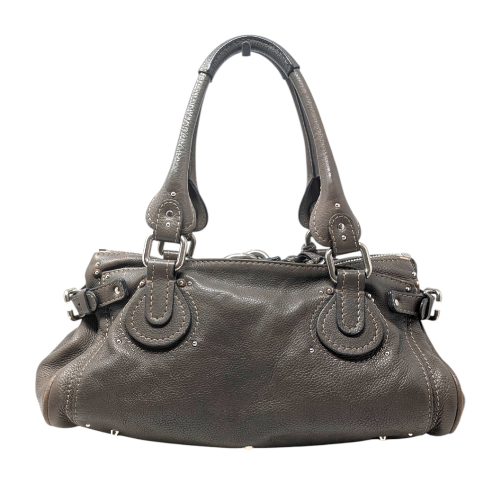 Chloé Vintage Paddington Satchel Mastic Gray Greige Grained Leather Lock and Key - Picture 3 of 16